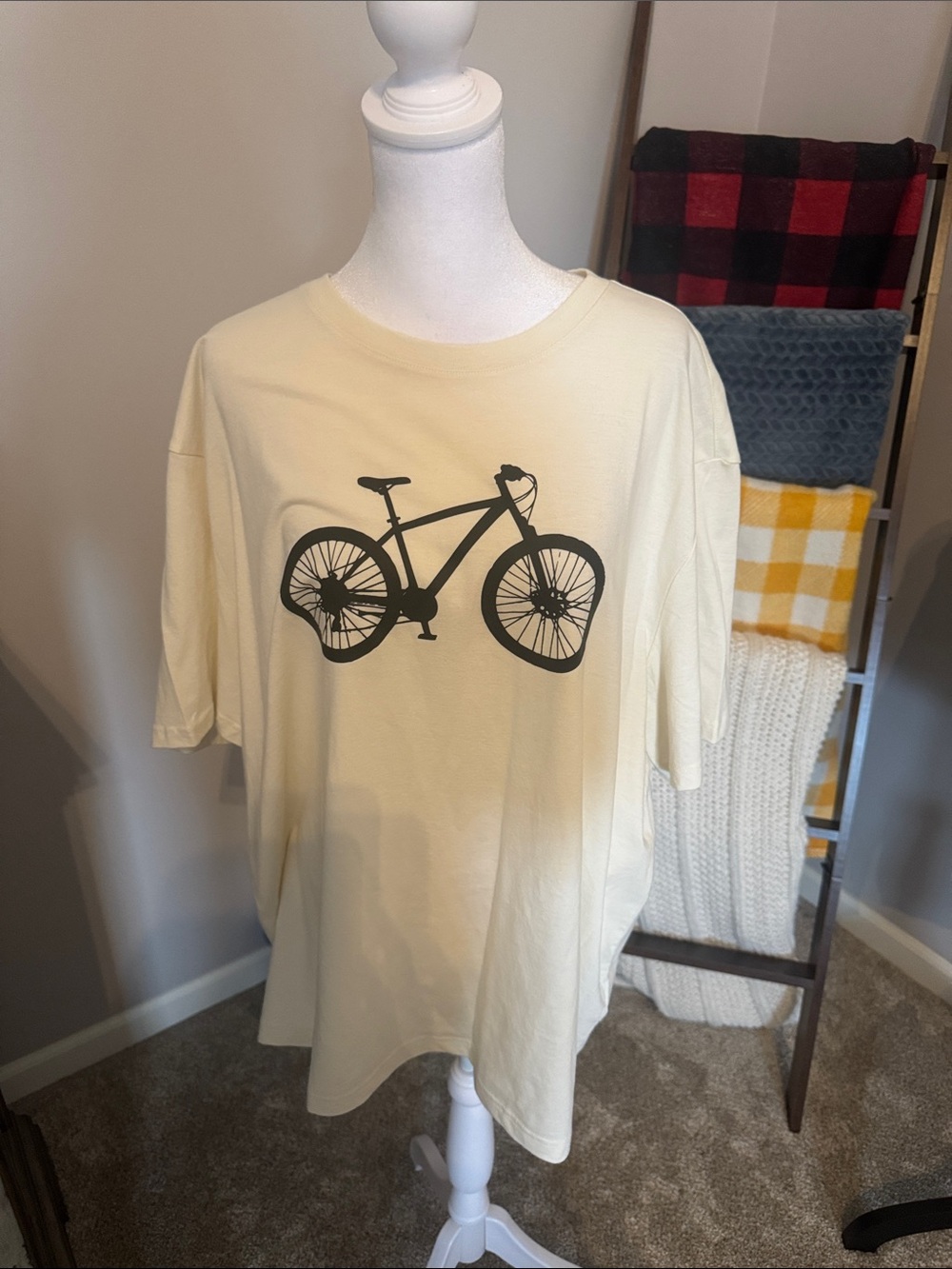 Banana Republic Cream Short Sleeve Tee with Black Bike Graphic